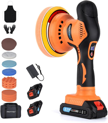 Cordless 21V car polisher with 18 attachments and adjustable speed for efficient car detailing and polishing.